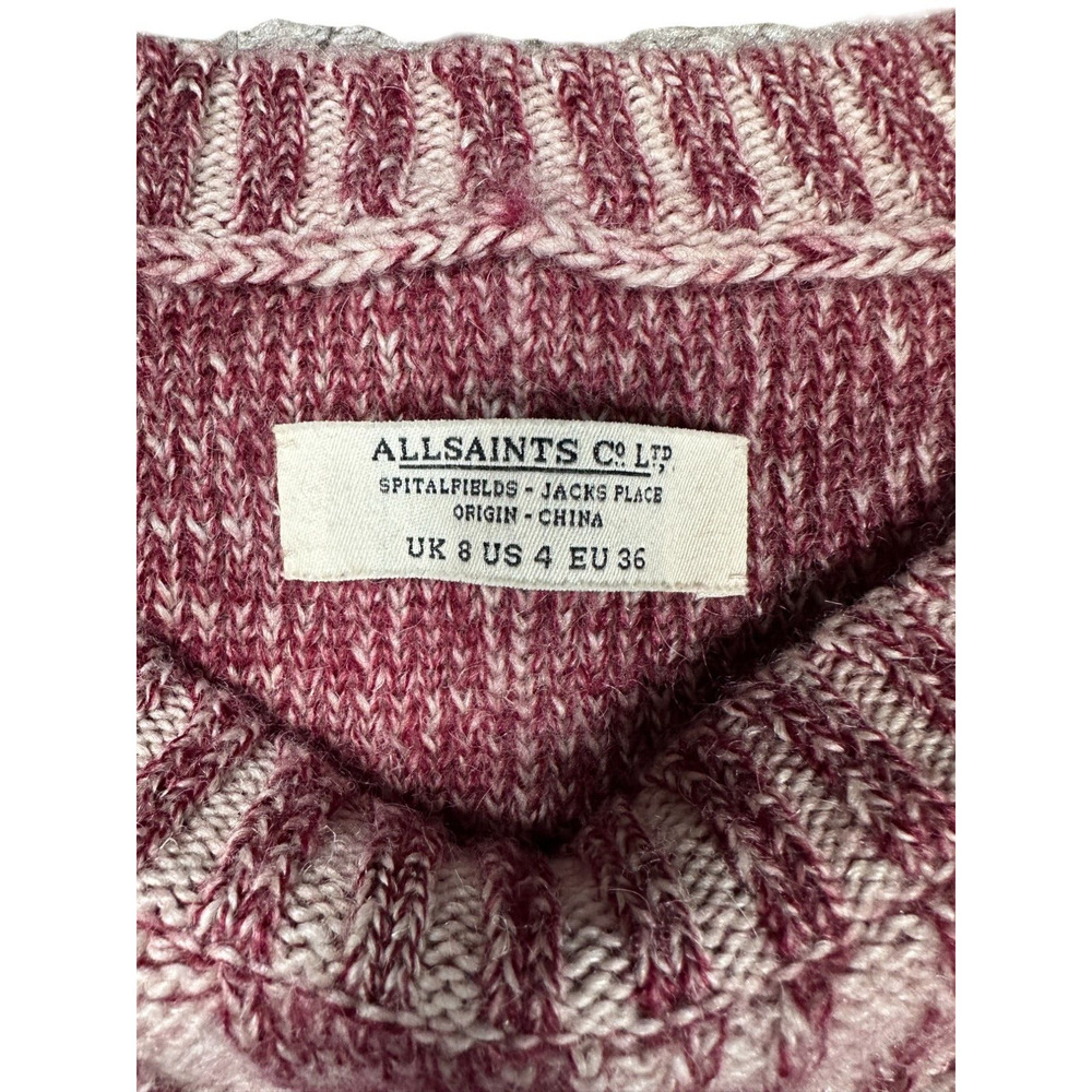 ALLSAINTS Lomond Jumper Womens Size 4 Cable-Knit Wool Linen Sweater Pink - Picture 3 of 7